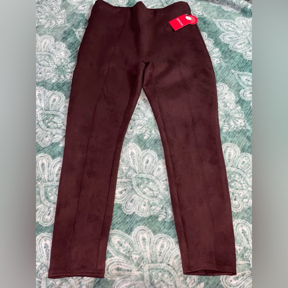SPANX FAUX SUEDE LEGGINGS DARK TERRACOTTA
